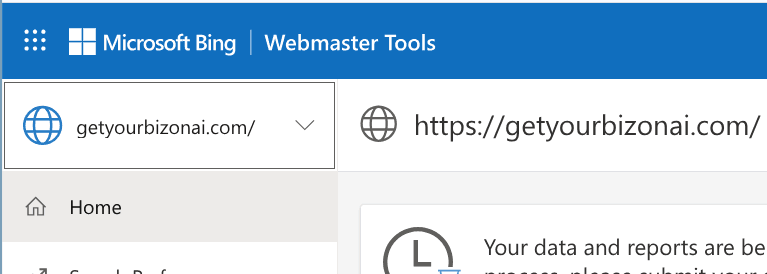 Bing Webmaster Tools site selection screenshot
